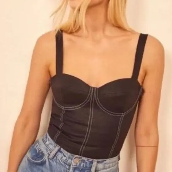 Reformation Libra Bustier Linen Top, Sz 0, Black White Sexy Reputation Edgy - Picture 2 of 10